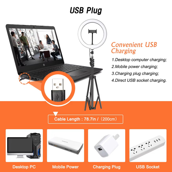 10" LED Ring Light with Tripod Stand Selfie Ring Light Photography Lighting for Photo Studio Youtube Make up Video