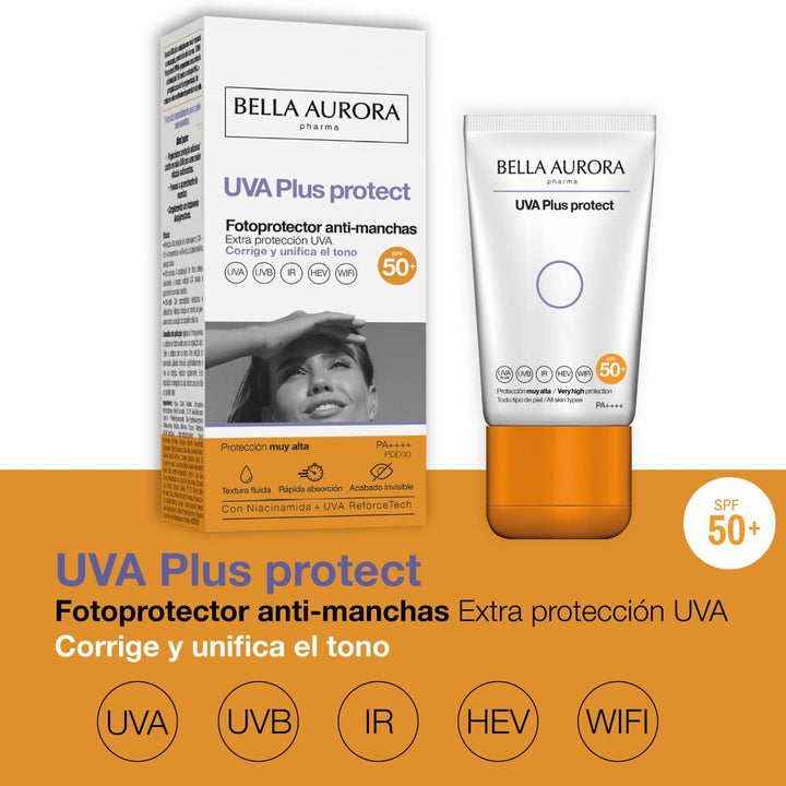 BELLA AURORA - UVA plus Protect, Protector Solar Facial Antimanchas SPF50+, Protección Solar Antimanchas Para Cualquier Tipo De Piel