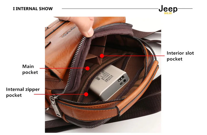 JEEP BULUO Bolso de Negocios Multifuncional para Hombre, Nuevo Bolso de Hombro para Hombre, Gran Capacidad, de Cuero, Tipo Mensajero, Bandolera, Gran Marca