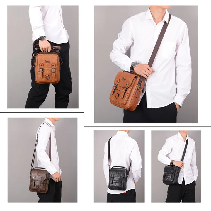 JEEP BULUO Bolso de Negocios Multifuncional para Hombre, Nuevo Bolso de Hombro para Hombre, Gran Capacidad, de Cuero, Tipo Mensajero, Bandolera, Gran Marca