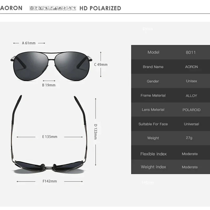 Gafas de Sol AORON Polarizadas - Diseño Piloto Clásico con Marco Metálico | Unisex