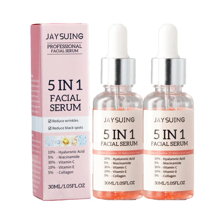 Sérum Facial 5 en 1 - Vitamina C + Ácido Hialurónico | Hidratante, Minimiza Poros y Luminosidad