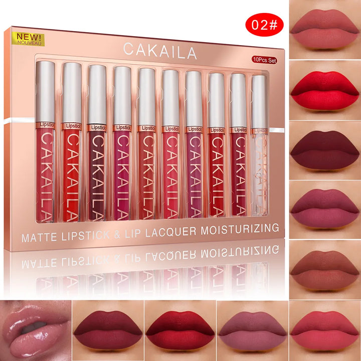 💋 CAKAILA Set de 10 Labiales Nude - Brillo Mate Aterciopelado | Resistente al Agua y Larga Duración | Hidratante para Mujeres