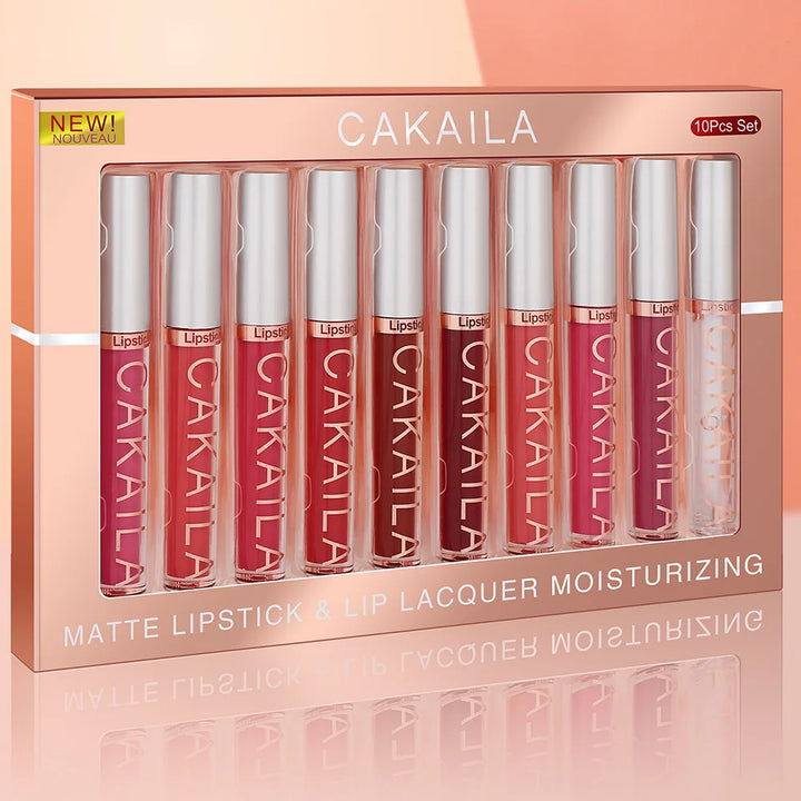 💋 CAKAILA Set de 10 Labiales Nude - Brillo Mate Aterciopelado | Resistente al Agua y Larga Duración | Hidratante para Mujeres