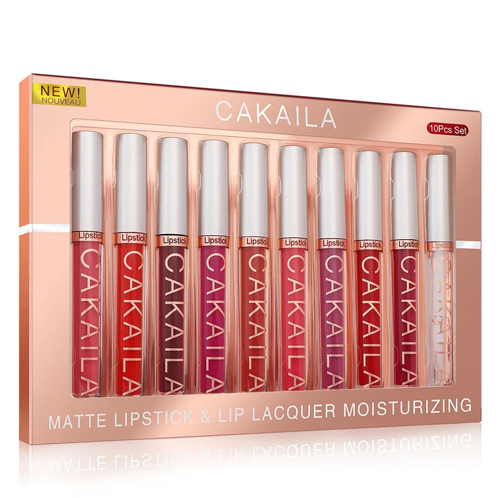 💋 CAKAILA Set de 10 Labiales Nude - Brillo Mate Aterciopelado | Resistente al Agua y Larga Duración | Hidratante para Mujeres