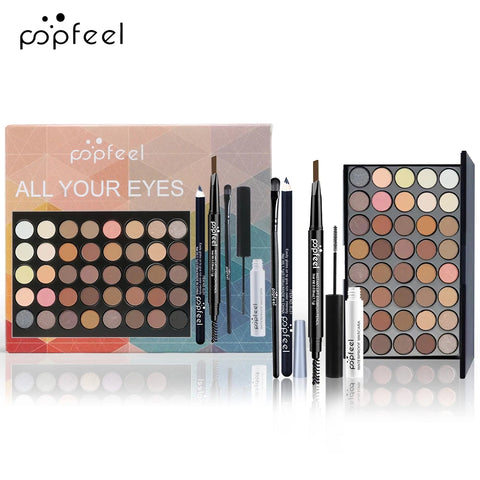 💄 POPFEEL Set de Maquillaje Completo - Paleta Sombras + Delineador + Máscara + Lápiz Cejas - Regalo Ideal para Mujeres