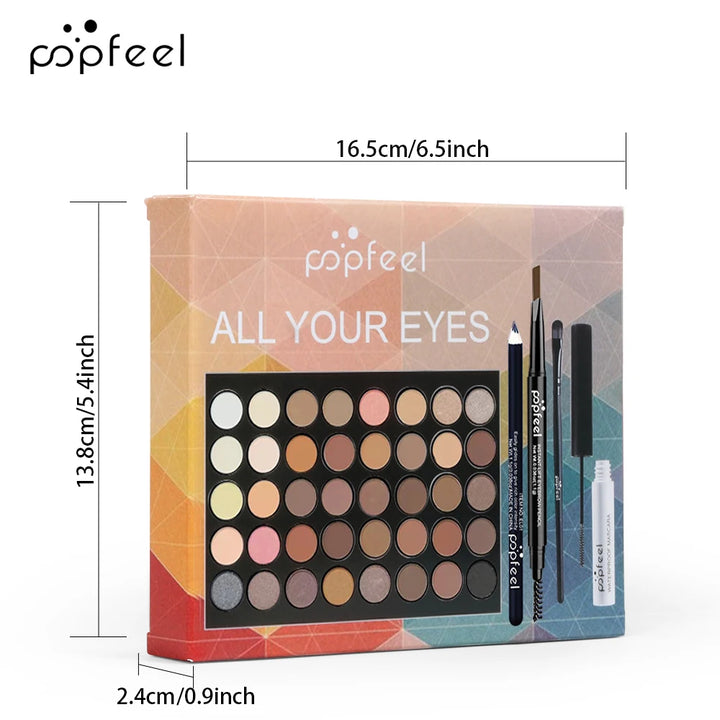 💄 POPFEEL Set de Maquillaje Completo - Paleta Sombras + Delineador + Máscara + Lápiz Cejas - Regalo Ideal para Mujeres