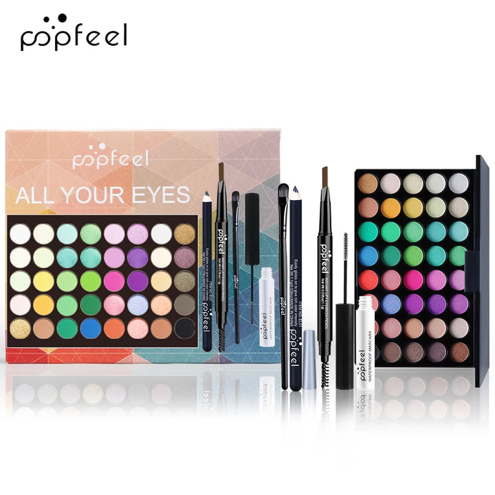 💄 POPFEEL Set de Maquillaje Completo - Paleta Sombras + Delineador + Máscara + Lápiz Cejas - Regalo Ideal para Mujeres