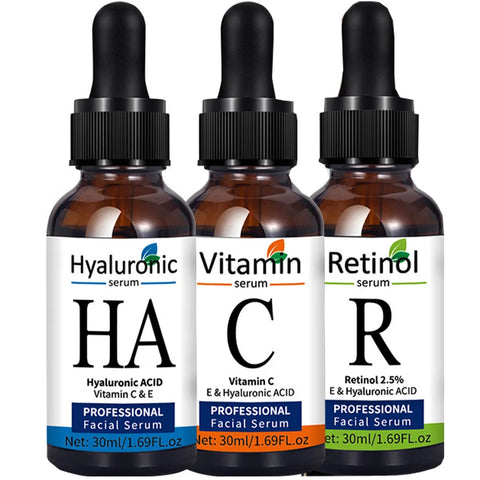 Set de 3 Sérums Faciales Premium - Vitamina C + Retinol + Ácido Hialurónico | Anti-Edad Completo