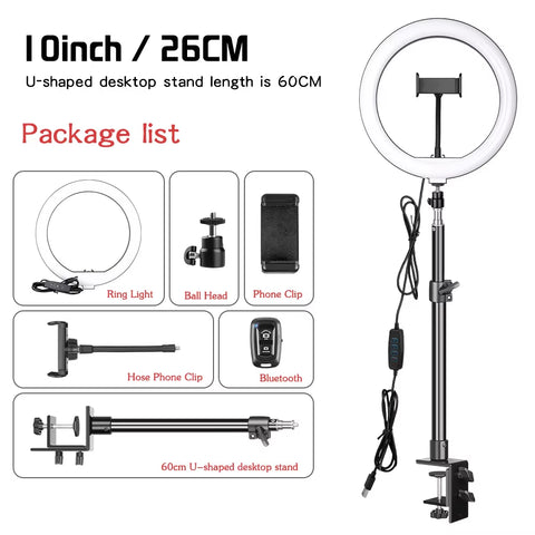 10" LED Ring Light with Tripod Stand Selfie Ring Light Photography Lighting for Photo Studio Youtube Make up Video