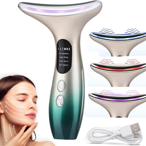 Masajeador Cara Cuello Antiarrugas Reductor Papada Mujer, 4 in 1 Masajeador Facial Eléctrico, Masajeador De Belleza Para Reafirmar La Piel Para Rostro Y Cuello, Recargable Por USB Portátil