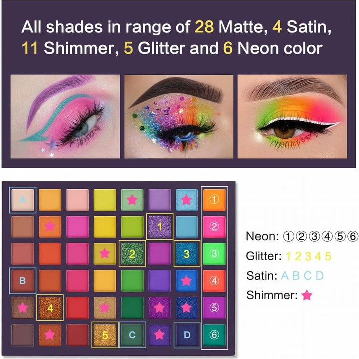 Paletas De Sombras De Ojos 48 Coloridas Profesionales - Sombra De Ojos Brillantes Y Mate - Paleta De Maquillaje Para Looks Cotidianos O Únicos